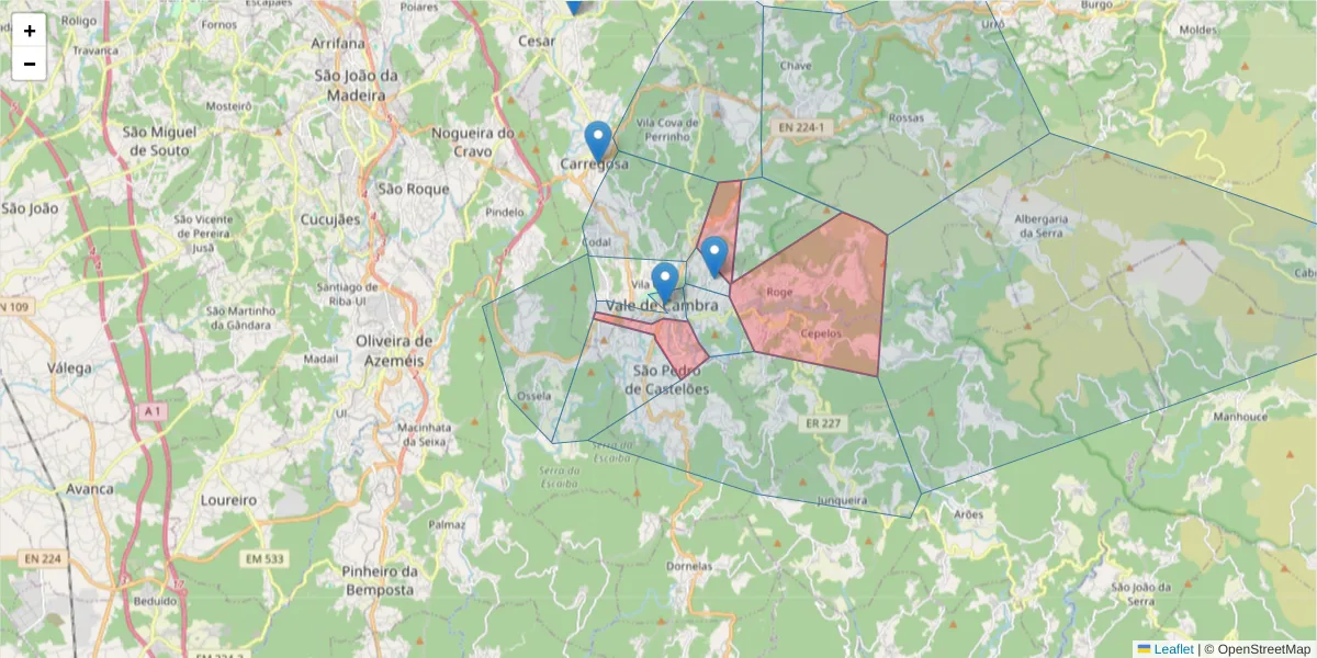 Mapa detalhado do código postal 3730 com limites, códigos postais vizinhos e agências dos correios