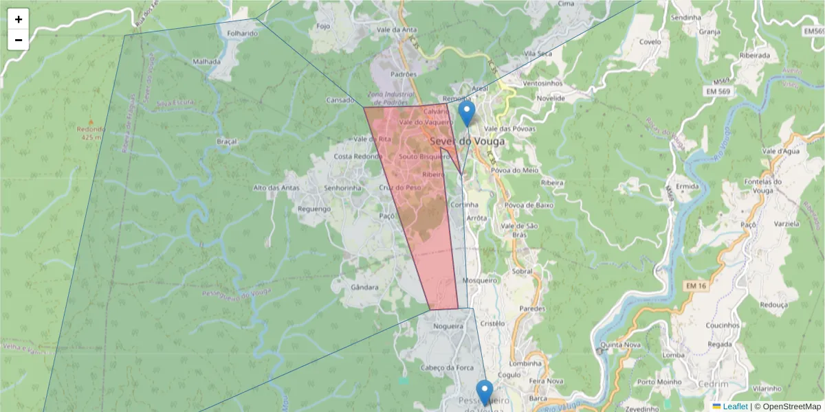 Mapa detalhado do código postal 3740-253 com limites, códigos postais vizinhos e agências dos correios