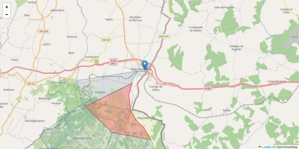 Mapa detalhado do código postal 37480 com limites, códigos postais vizinhos e agências dos correios