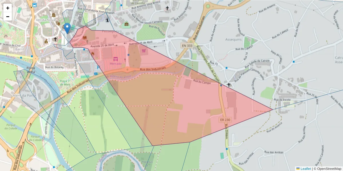 Mapa detalhado do código postal 3750-101 com limites, códigos postais vizinhos e agências dos correios