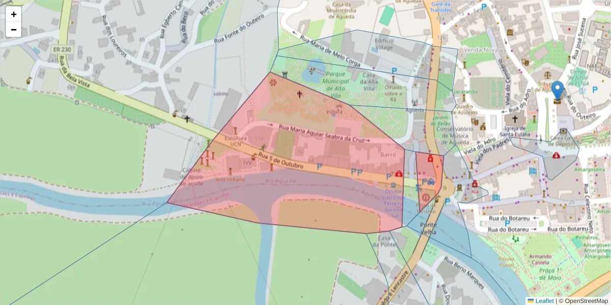 Mapa detalhado do código postal 3750-108 com limites, códigos postais vizinhos e agências dos correios