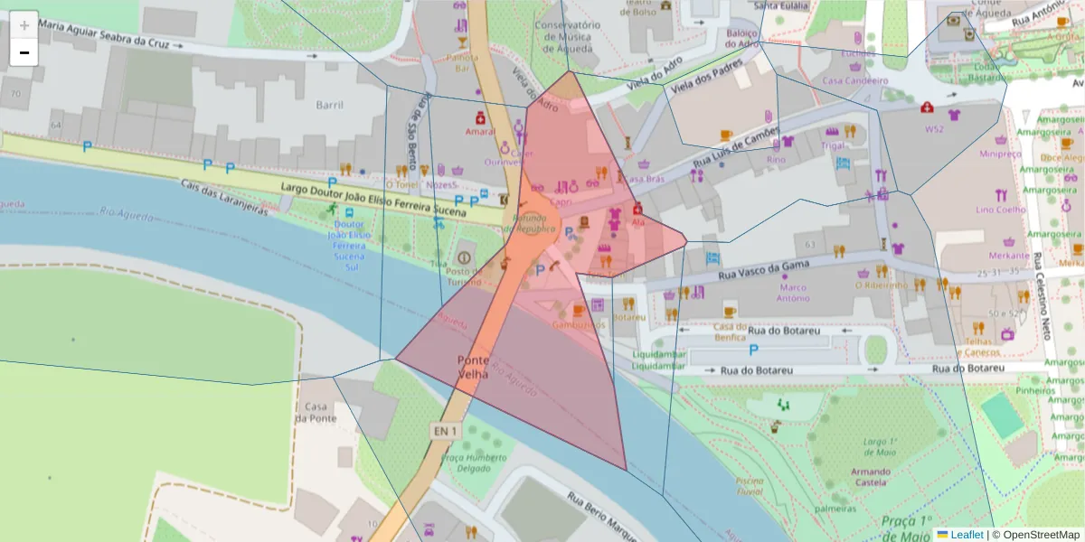Mapa detalhado do código postal 3750-110 com limites, códigos postais vizinhos e agências dos correios