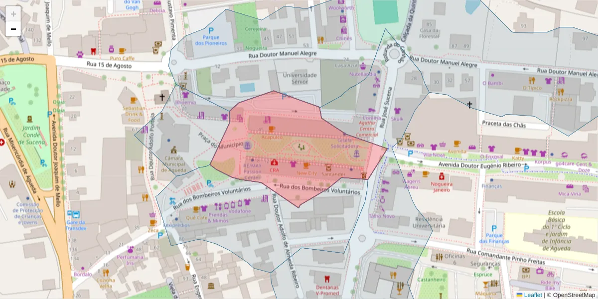 Mapa detalhado do código postal 3750-111 com limites, códigos postais vizinhos e agências dos correios