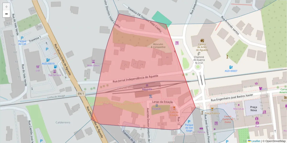 Mapa detalhado do código postal 3750-116 com limites, códigos postais vizinhos e agências dos correios