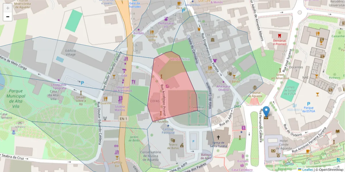 Mapa detalhado do código postal 3750-123 com limites, códigos postais vizinhos e agências dos correios