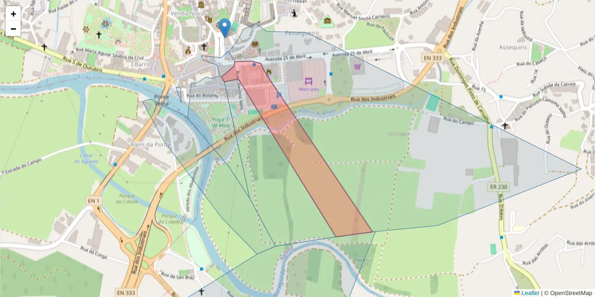 Mapa detalhado do código postal 3750-126 com limites, códigos postais vizinhos e agências dos correios