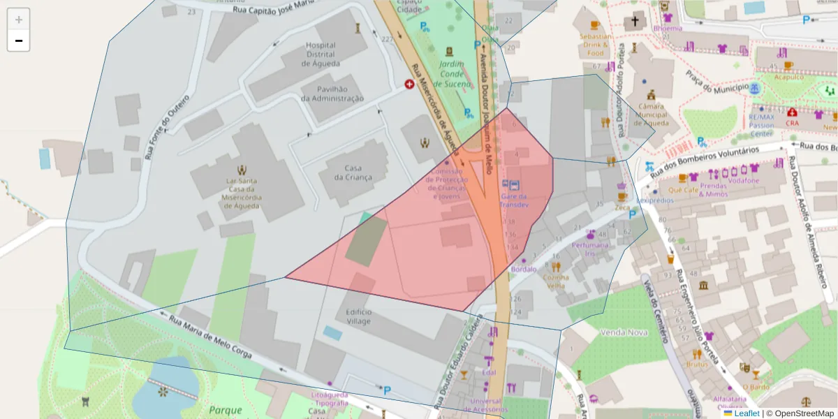 Mapa detalhado do código postal 3750-130 com limites, códigos postais vizinhos e agências dos correios