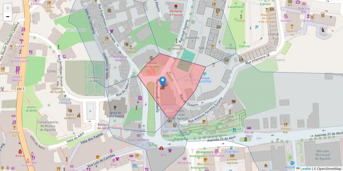 Mapa detalhado do código postal 3750-136 com limites, códigos postais vizinhos e agências dos correios