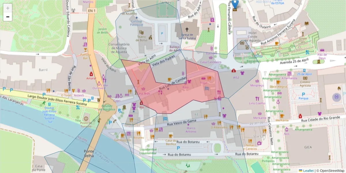 Mapa detalhado do código postal 3750-159 com limites, códigos postais vizinhos e agências dos correios