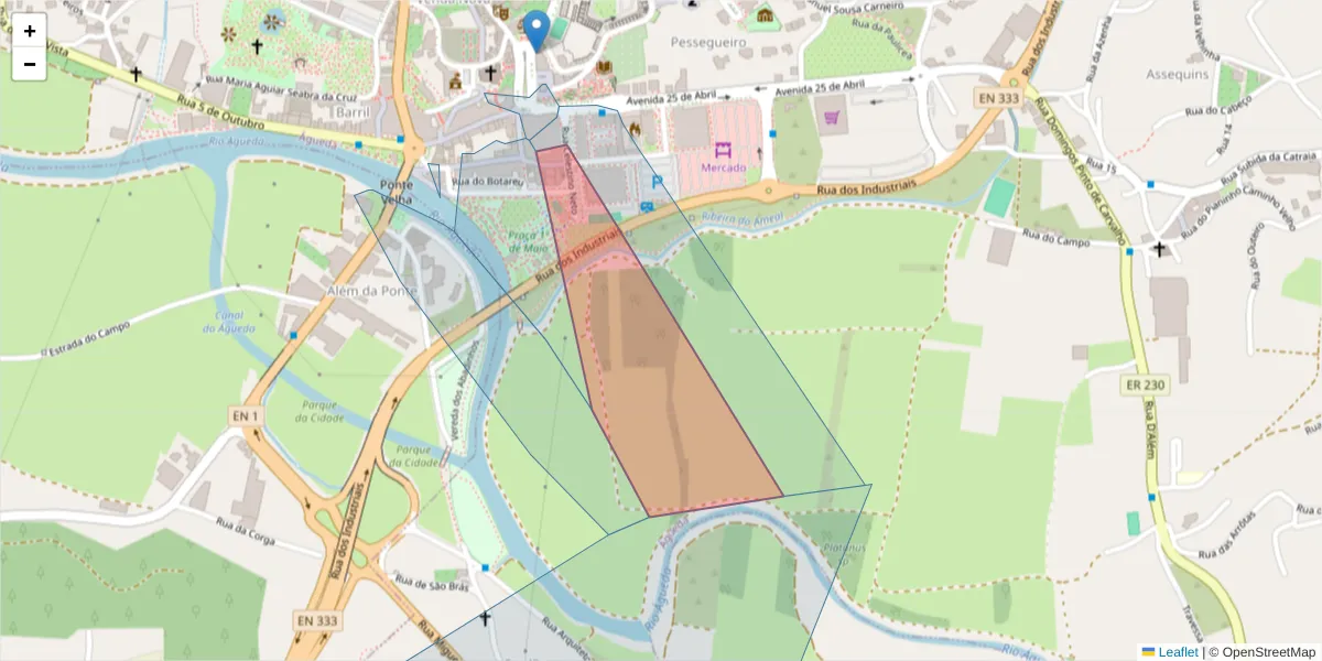 Mapa detalhado do código postal 3750-165 com limites, códigos postais vizinhos e agências dos correios