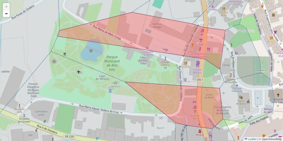 Mapa detalhado do código postal 3750-166 com limites, códigos postais vizinhos e agências dos correios