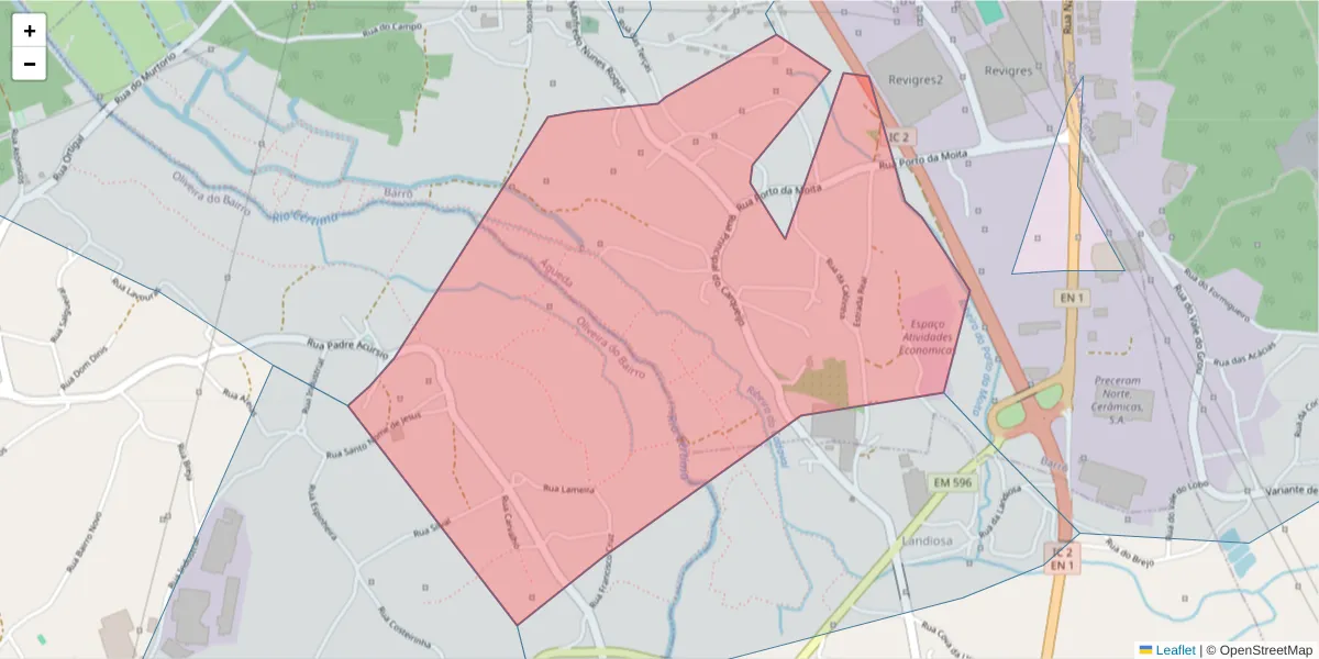 Mapa detalhado do código postal 3750-352 com limites, códigos postais vizinhos e agências dos correios