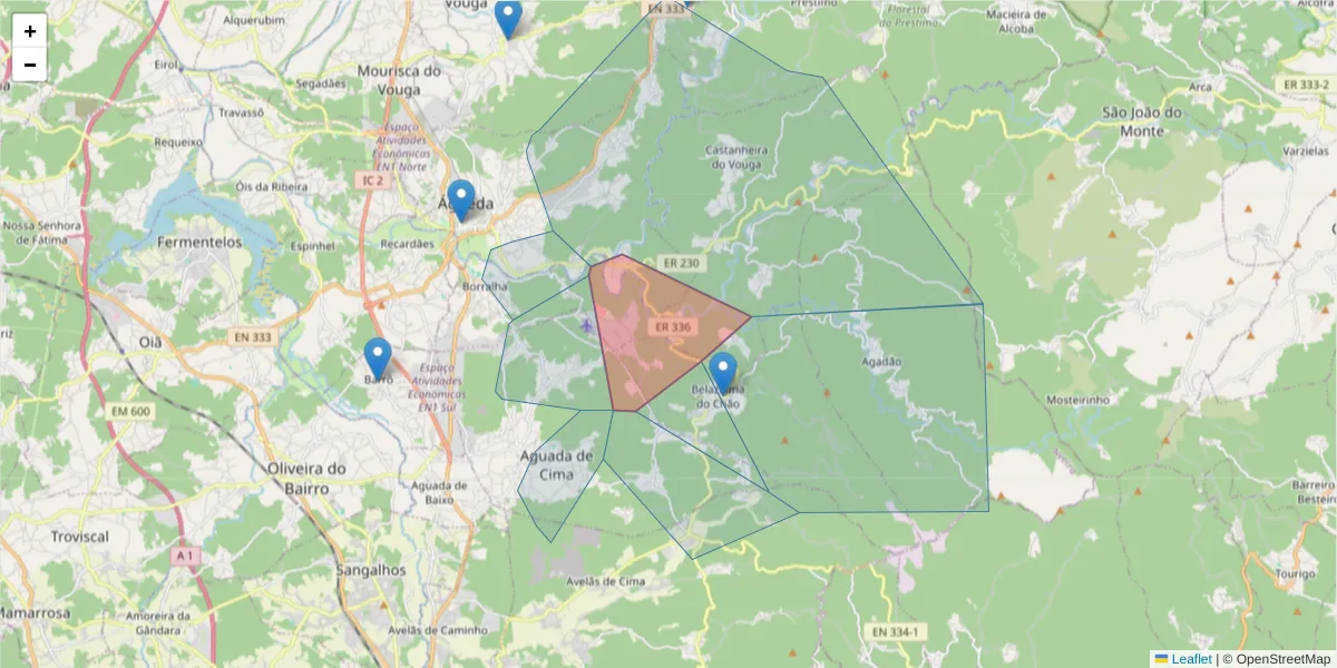 Mapa detalhado do código postal 3750-378 com limites, códigos postais vizinhos e agências dos correios