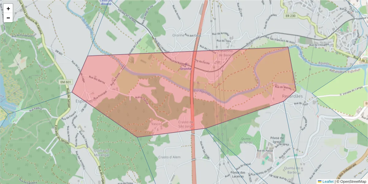 Mapa detalhado do código postal 3750-401 com limites, códigos postais vizinhos e agências dos correios