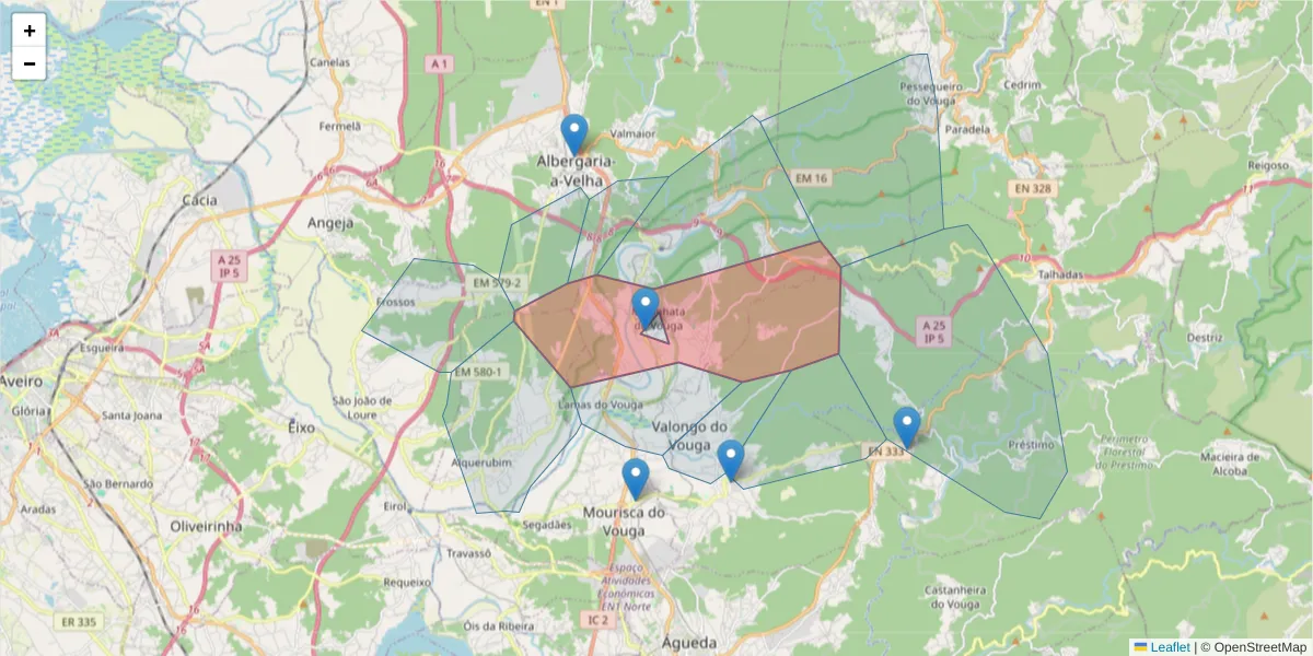 Mapa detalhado do código postal 3750-593 com limites, códigos postais vizinhos e agências dos correios