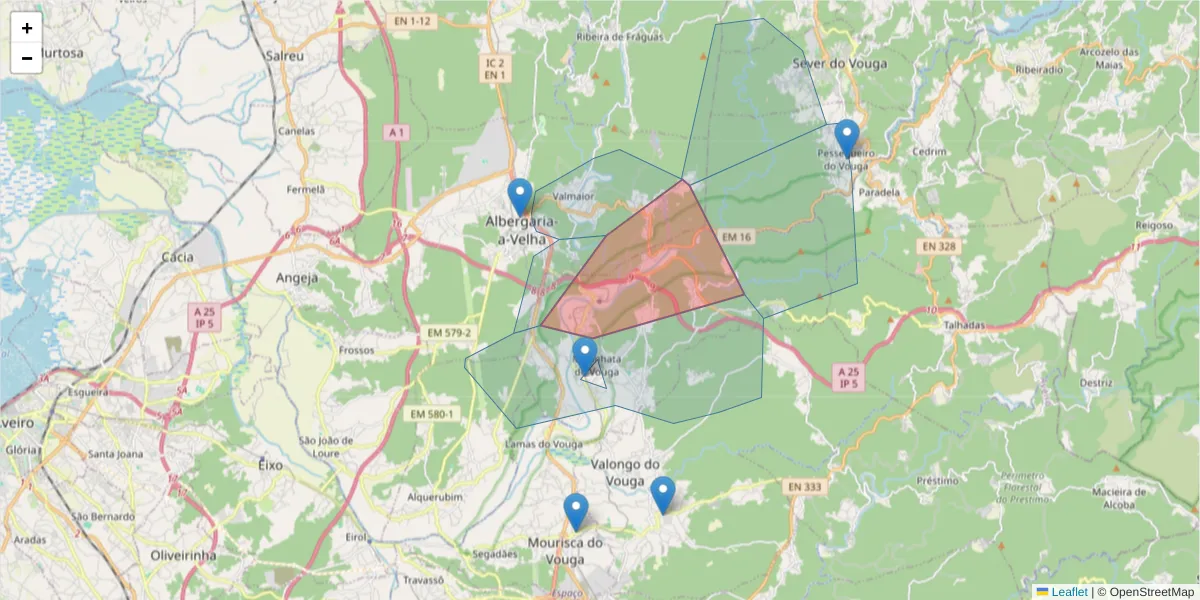 Mapa detalhado do código postal 3750-600 com limites, códigos postais vizinhos e agências dos correios