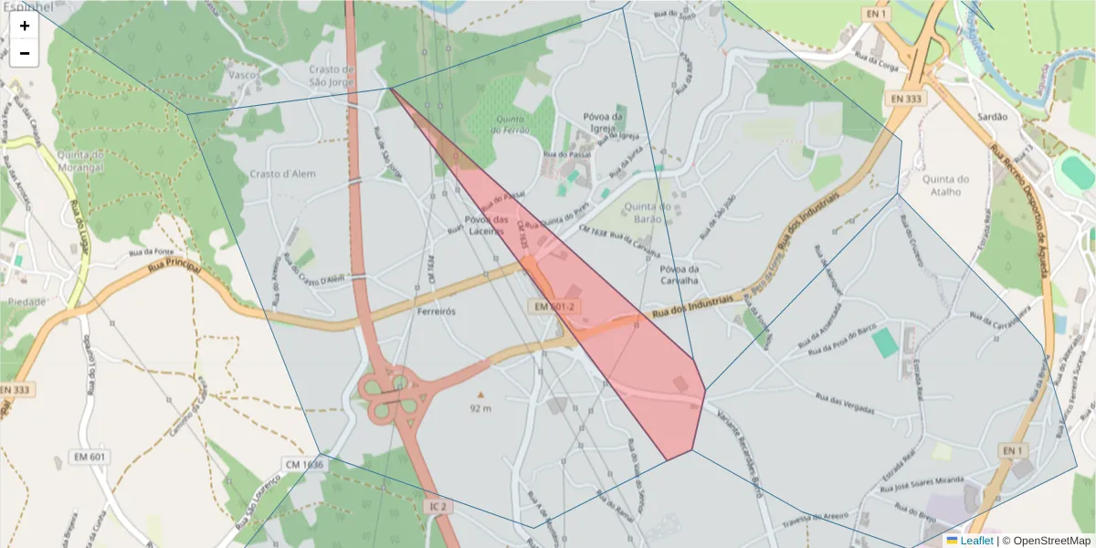 Mapa detalhado do código postal 3750-720 com limites, códigos postais vizinhos e agências dos correios