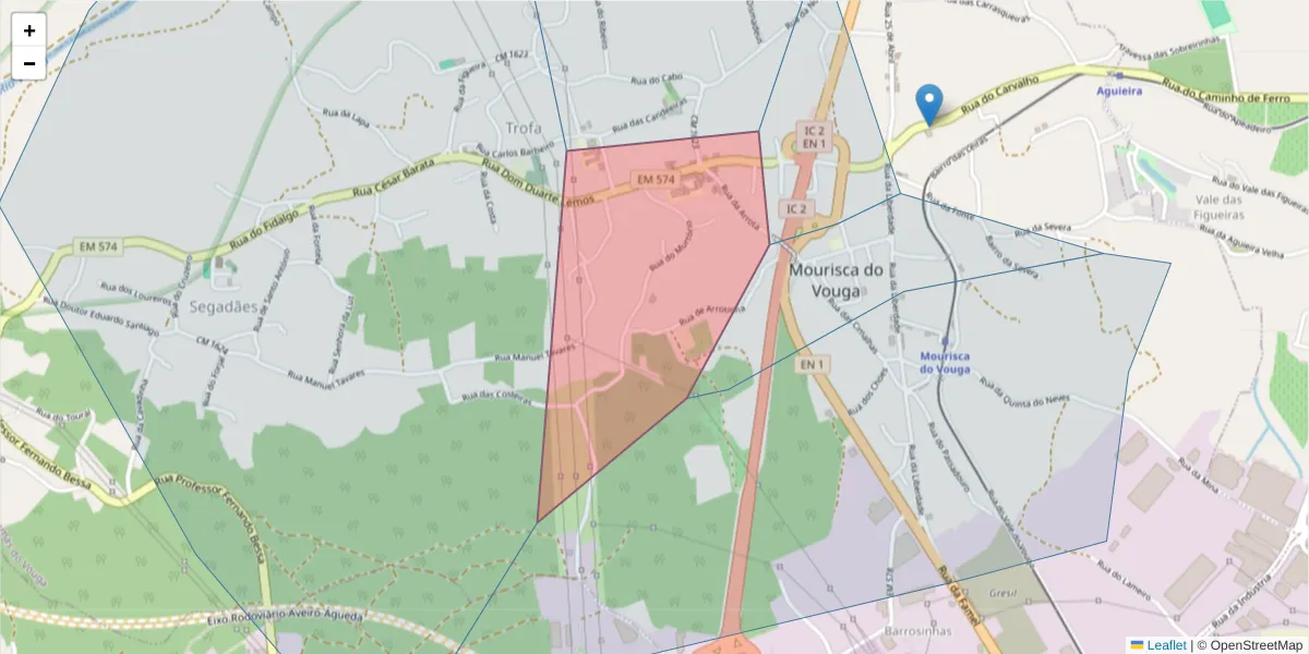 Mapa detalhado do código postal 3750-791 com limites, códigos postais vizinhos e agências dos correios