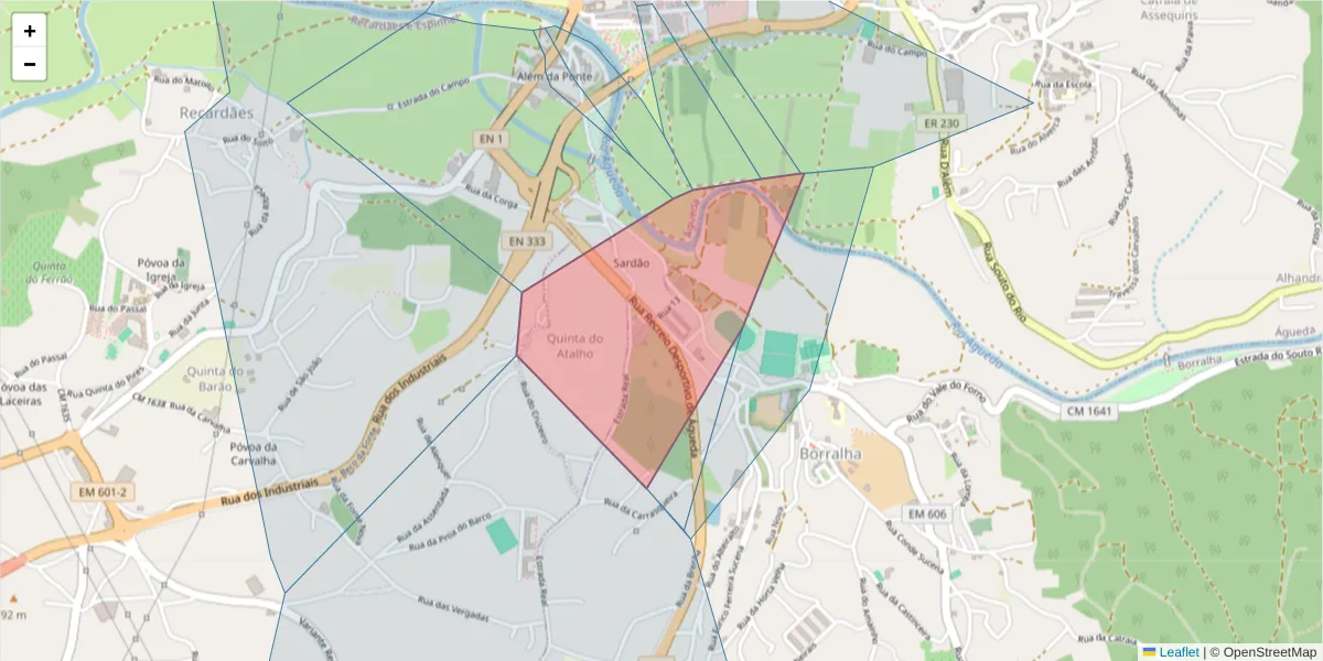 Mapa detalhado do código postal 3750-854 com limites, códigos postais vizinhos e agências dos correios