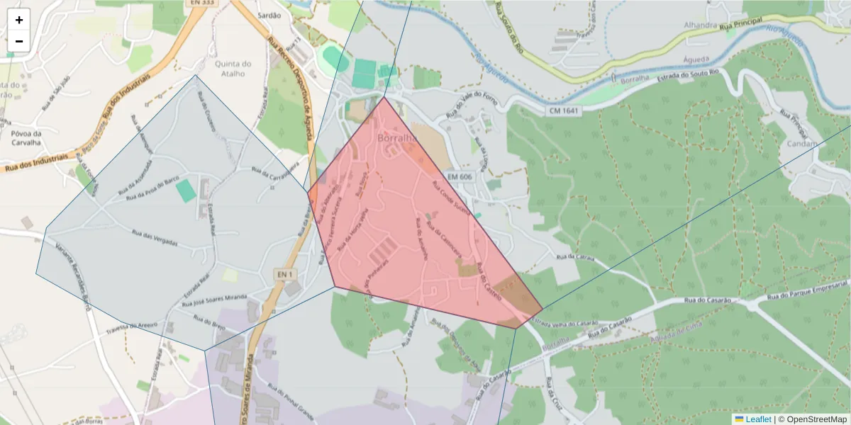 Mapa detalhado do código postal 3750-856 com limites, códigos postais vizinhos e agências dos correios