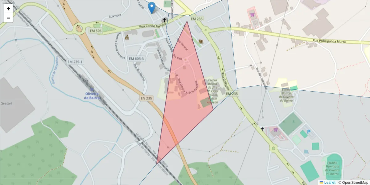 Mapa detalhado do código postal 3770-003 com limites, códigos postais vizinhos e agências dos correios