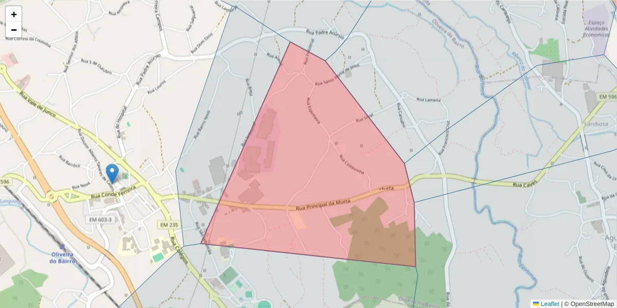 Mapa detalhado do código postal 3770-215 com limites, códigos postais vizinhos e agências dos correios