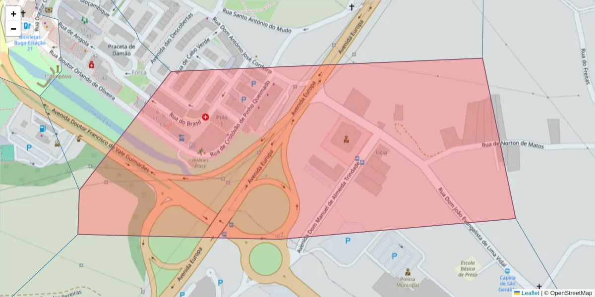 Mapa detalhado do código postal 3800-012 com limites, códigos postais vizinhos e agências dos correios