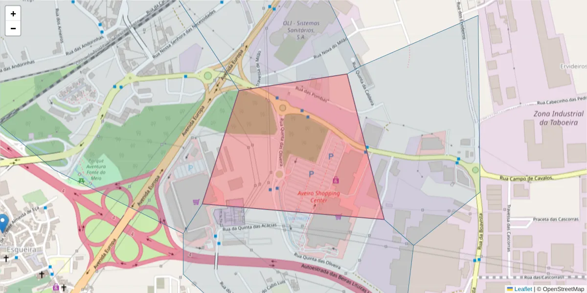 Mapa detalhado do código postal 3800-042 com limites, códigos postais vizinhos e agências dos correios