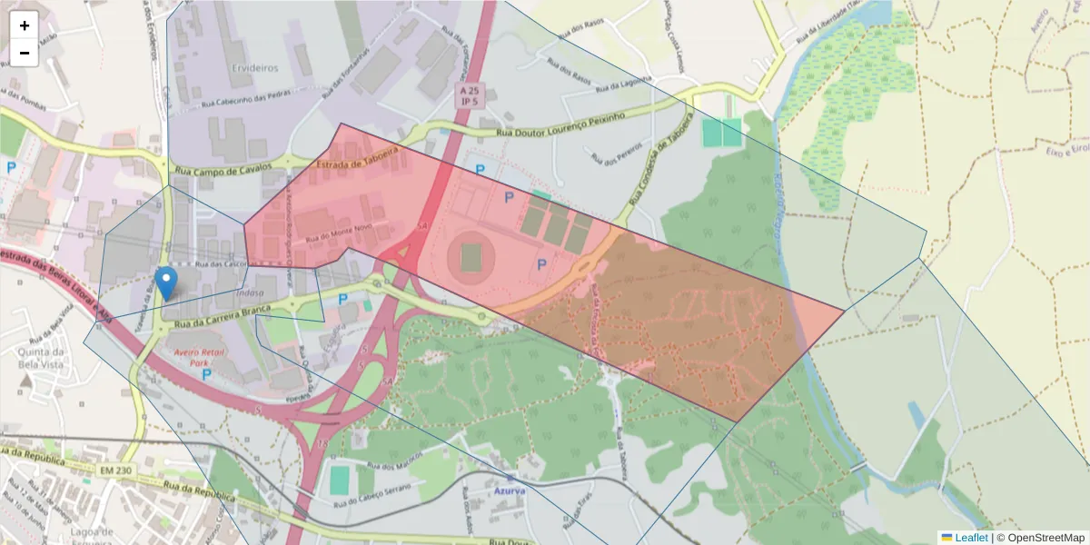 Mapa detalhado do código postal 3800-043 com limites, códigos postais vizinhos e agências dos correios