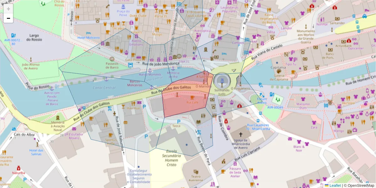 Mapa detalhado do código postal 3800-085 com limites, códigos postais vizinhos e agências dos correios