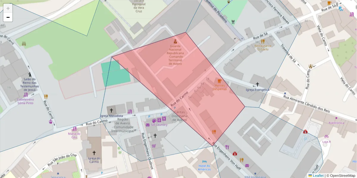 Mapa detalhado do código postal 3800-127 com limites, códigos postais vizinhos e agências dos correios