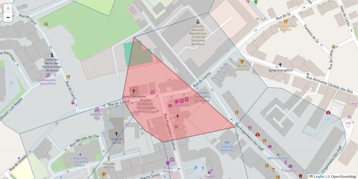 Mapa detalhado do código postal 3800-128 com limites, códigos postais vizinhos e agências dos correios