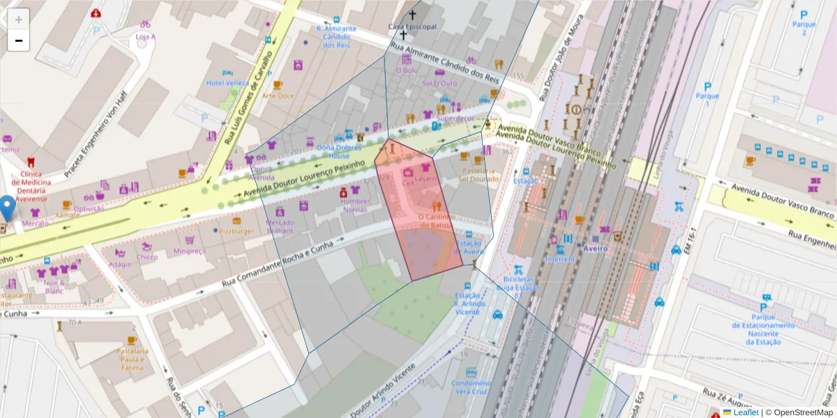 Mapa detalhado do código postal 3800-134 com limites, códigos postais vizinhos e agências dos correios