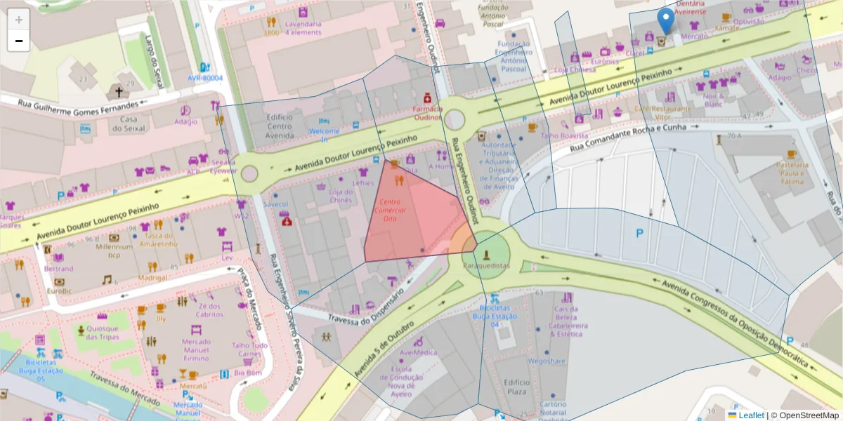 Mapa detalhado do código postal 3800-140 com limites, códigos postais vizinhos e agências dos correios