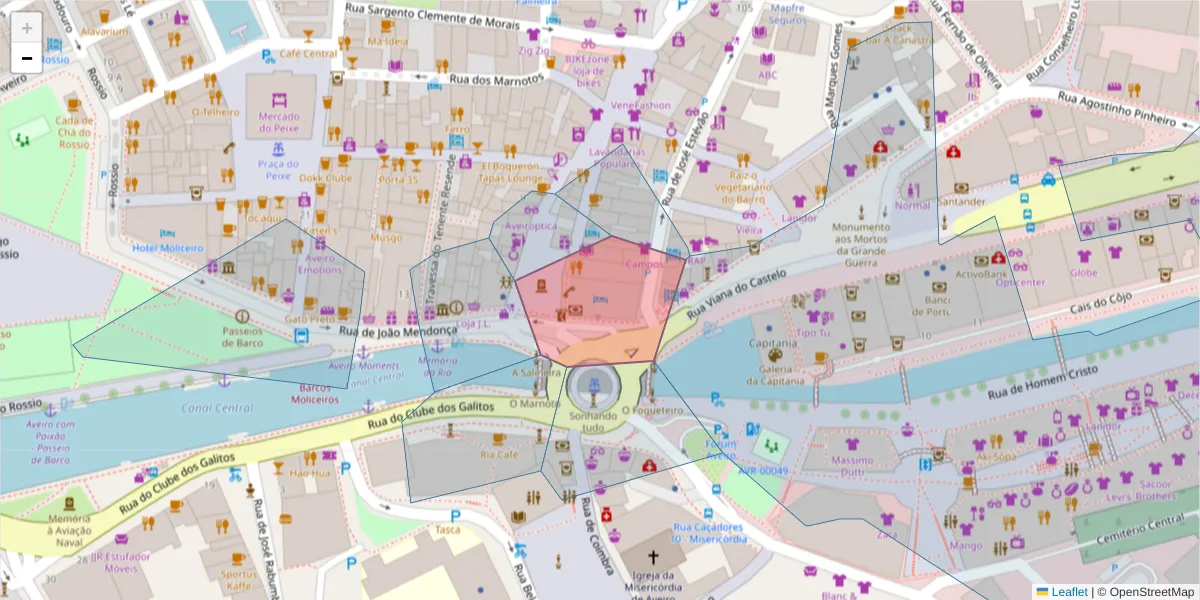 Mapa detalhado do código postal 3800-158 com limites, códigos postais vizinhos e agências dos correios