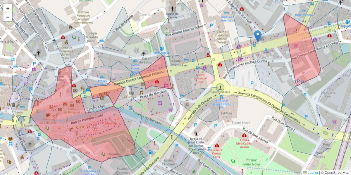 Mapa detalhado do código postal 3800-159 com limites, códigos postais vizinhos e agências dos correios