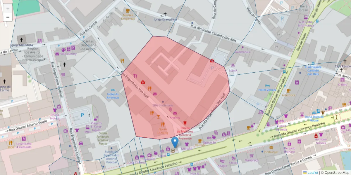 Mapa detalhado do código postal 3800-177 com limites, códigos postais vizinhos e agências dos correios