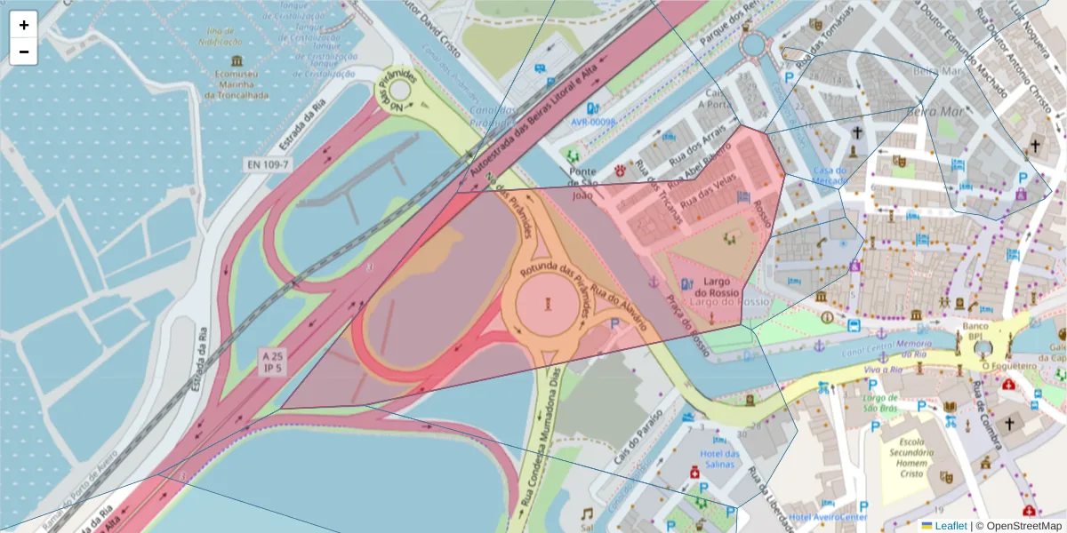 Mapa detalhado do código postal 3800-198 com limites, códigos postais vizinhos e agências dos correios