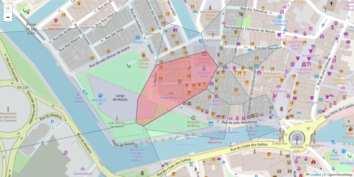 Mapa detalhado do código postal 3800-243 com limites, códigos postais vizinhos e agências dos correios