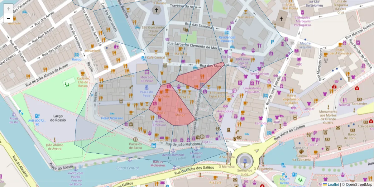 Mapa detalhado do código postal 3800-269 com limites, códigos postais vizinhos e agências dos correios