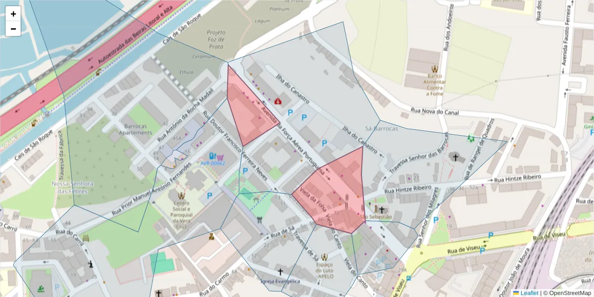 Mapa detalhado do código postal 3800-356 com limites, códigos postais vizinhos e agências dos correios