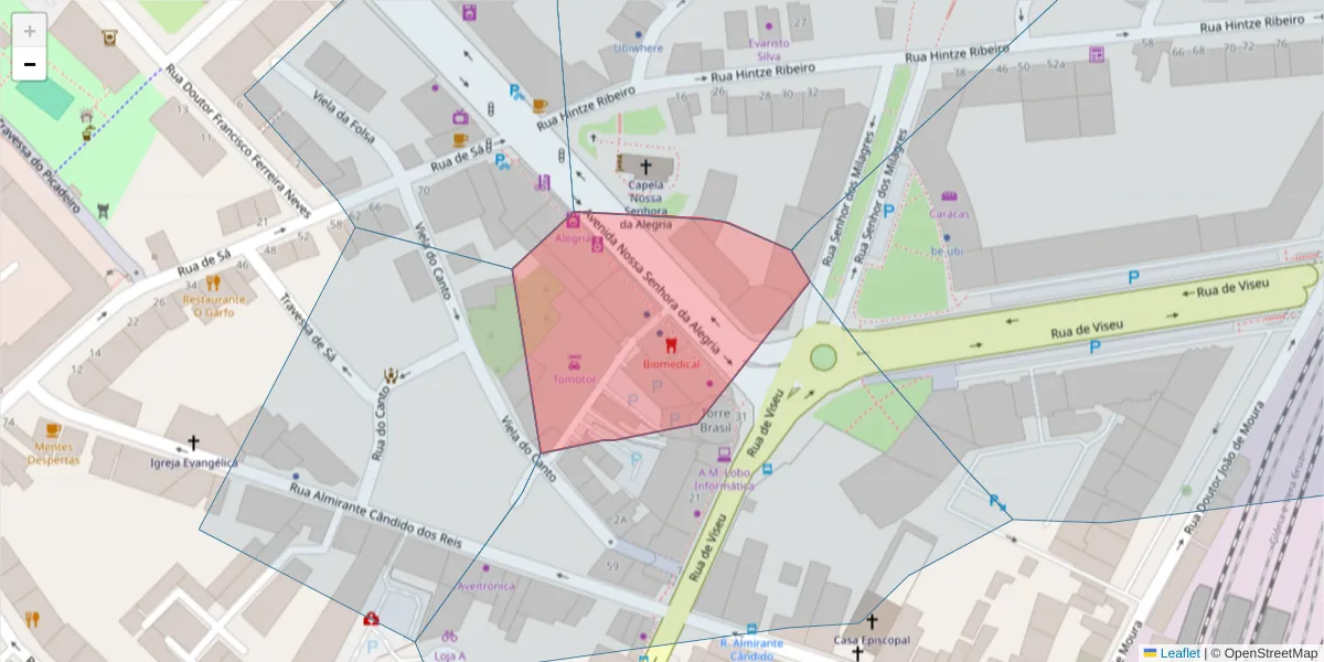Mapa detalhado do código postal 3800-357 com limites, códigos postais vizinhos e agências dos correios