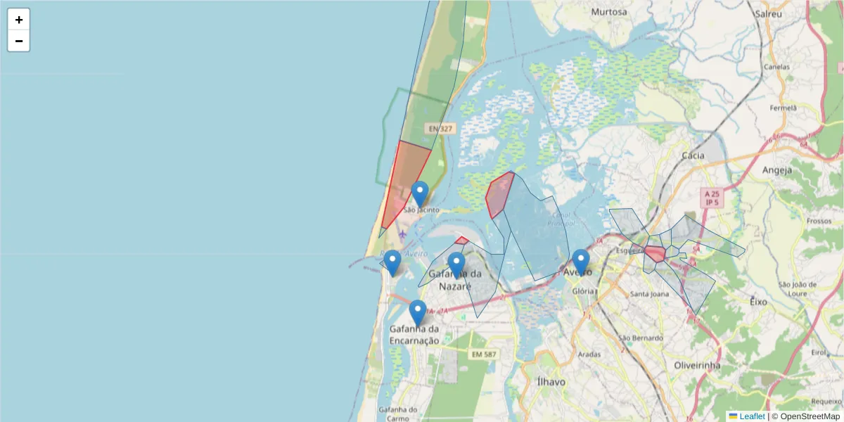 Mapa detalhado do código postal 3800-901 com limites, códigos postais vizinhos e agências dos correios
