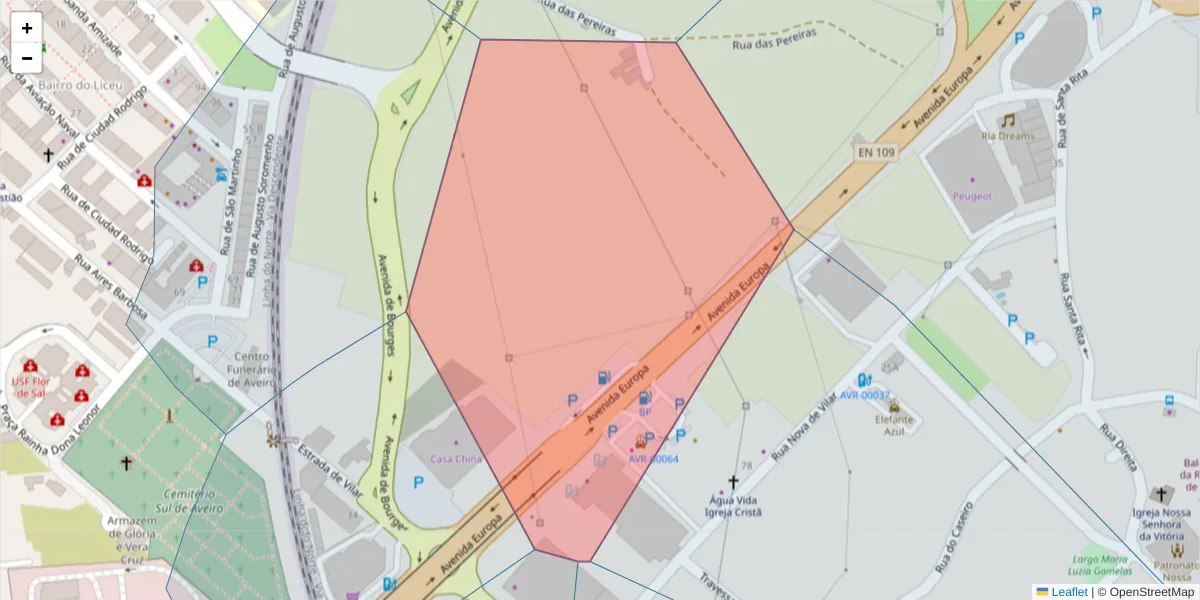 Mapa detalhado do código postal 3810-000 com limites, códigos postais vizinhos e agências dos correios