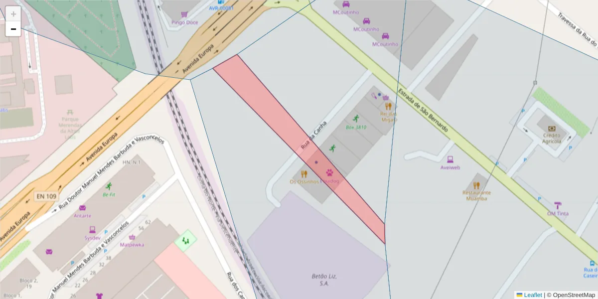Mapa detalhado do código postal 3810-075 com limites, códigos postais vizinhos e agências dos correios