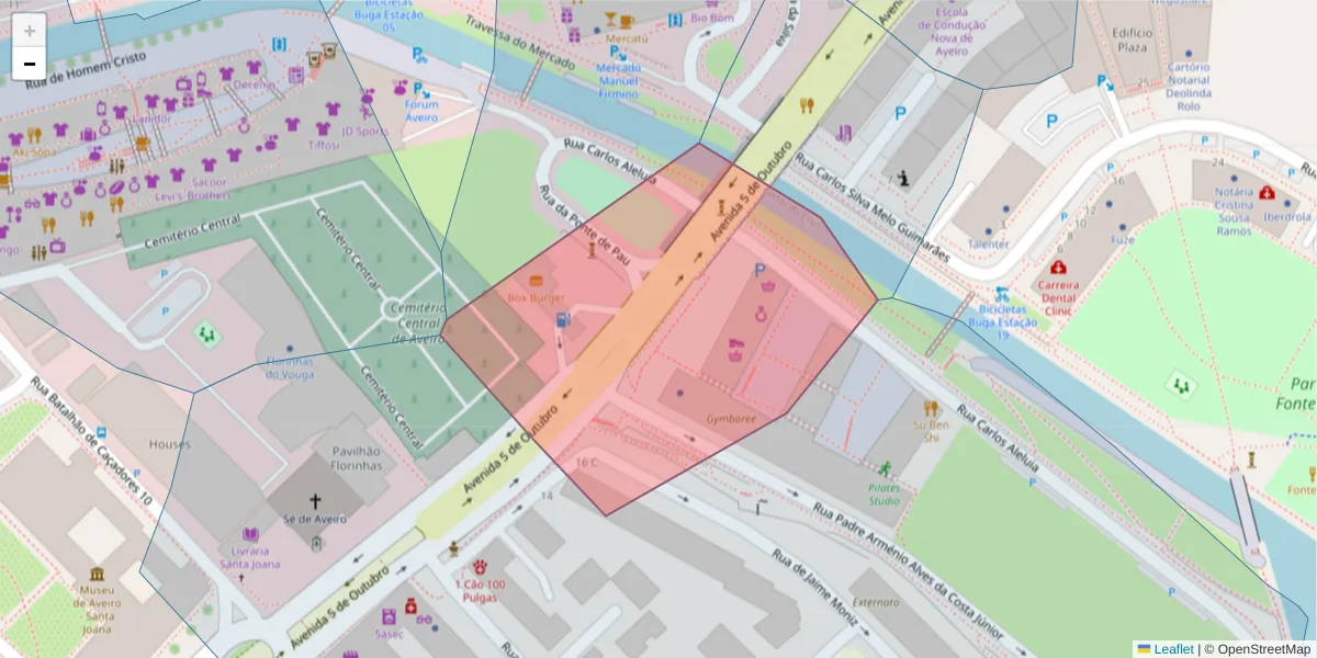 Mapa detalhado do código postal 3810-077 com limites, códigos postais vizinhos e agências dos correios