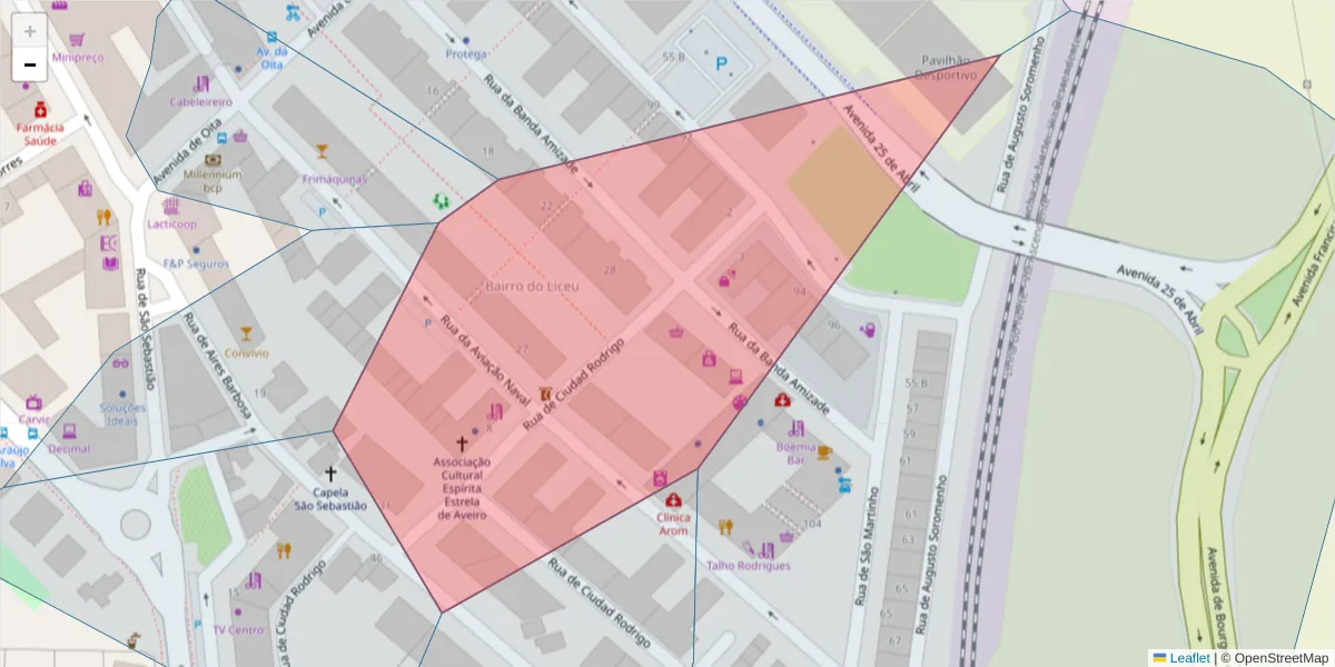 Mapa detalhado do código postal 3810-083 com limites, códigos postais vizinhos e agências dos correios