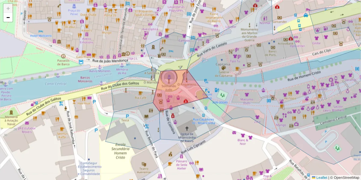 Mapa detalhado do código postal 3810-084 com limites, códigos postais vizinhos e agências dos correios