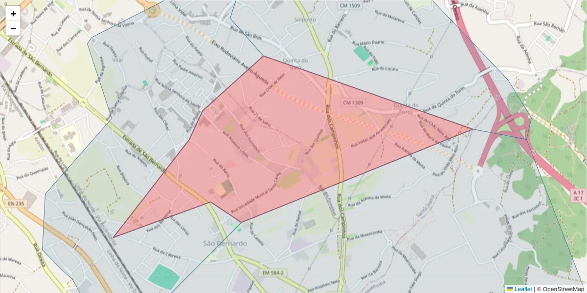 Mapa detalhado do código postal 3810-089 com limites, códigos postais vizinhos e agências dos correios