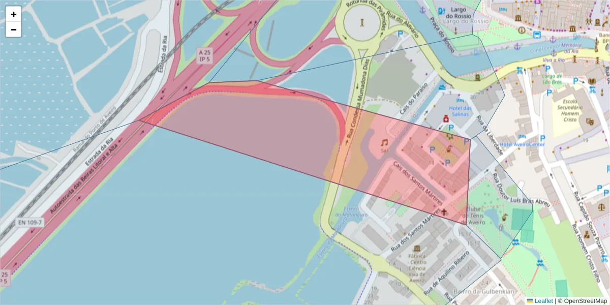 Mapa detalhado do código postal 3810-090 com limites, códigos postais vizinhos e agências dos correios